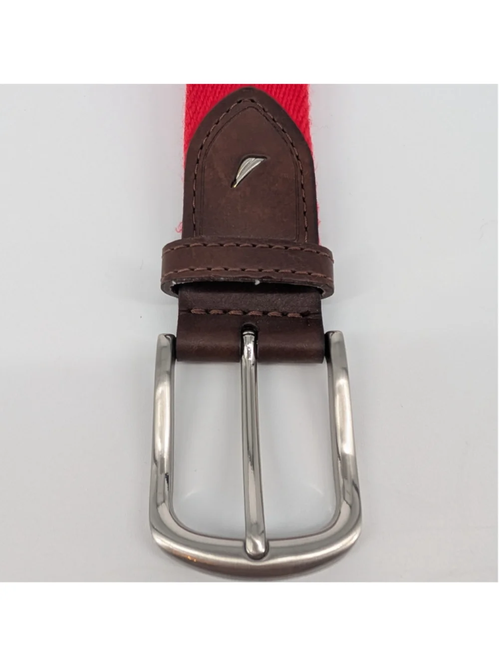 Nautica Men’s Red Webbing Belt Brown Leather Size 40 100 Preppy Golfcore Coastal